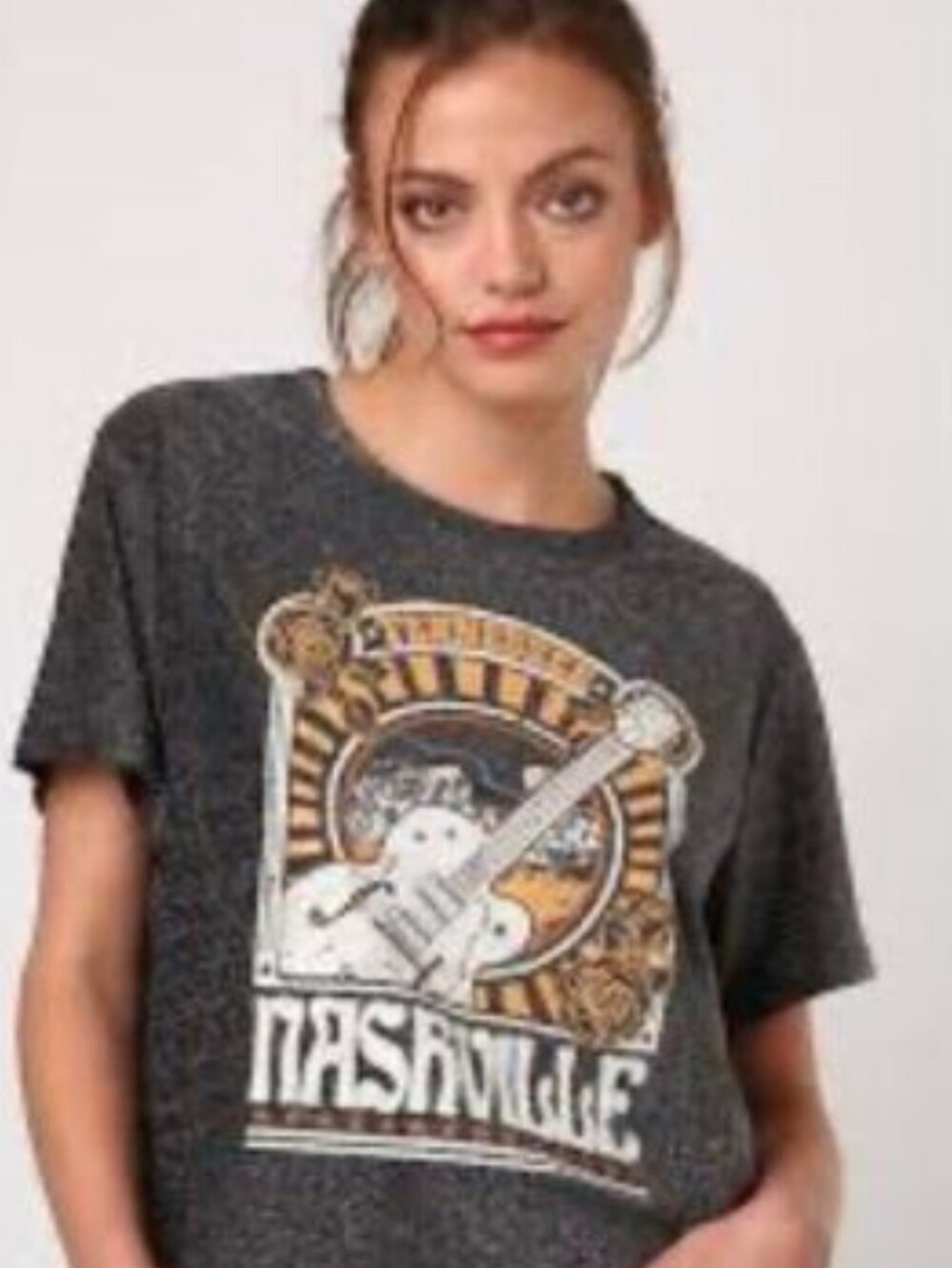 Altar'd State Nashville Tennessee Cropped & Oversized Sparkly Tee, Gray, XS